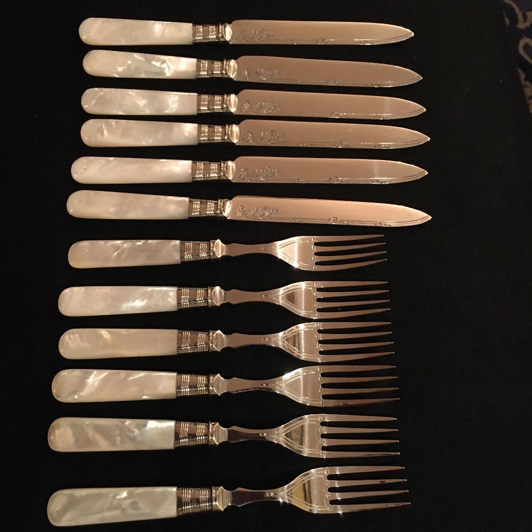 お値下げ　英国製シルバーとマザーオブパールのアンティークカトラリー　一部純銀