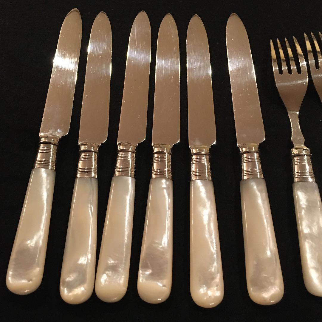 お値下げ　英国製シルバーとマザーオブパールのアンティークカトラリー　一部純銀