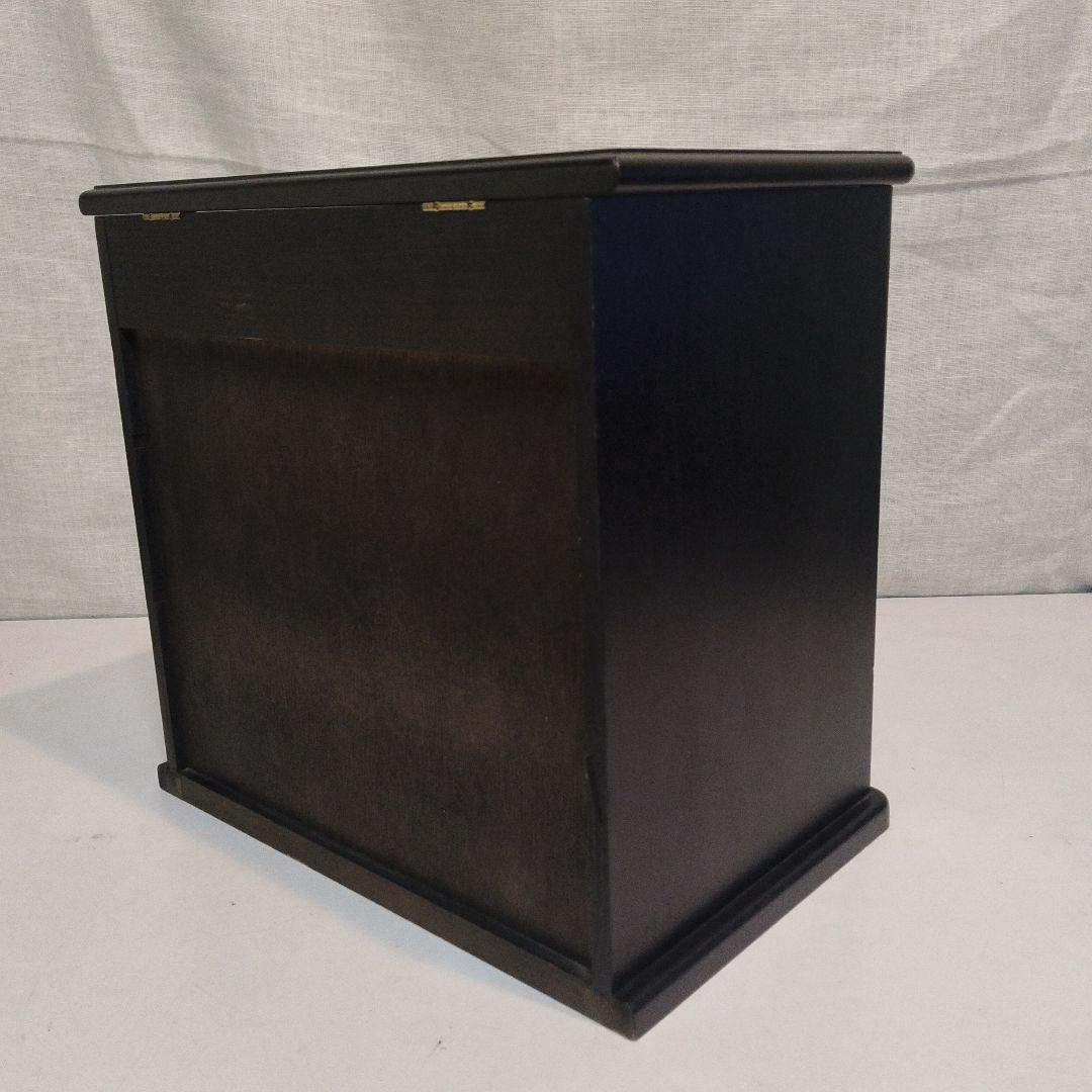 黒い木製アクセサリーケース ガラストップ付き　6個の引き出し付　大きめサイズ