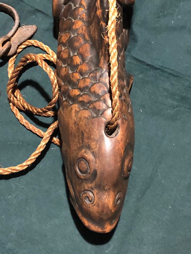 自在鉤　鯉　木彫　木製　古民具　置物　アンティーク　時代物　インテリア