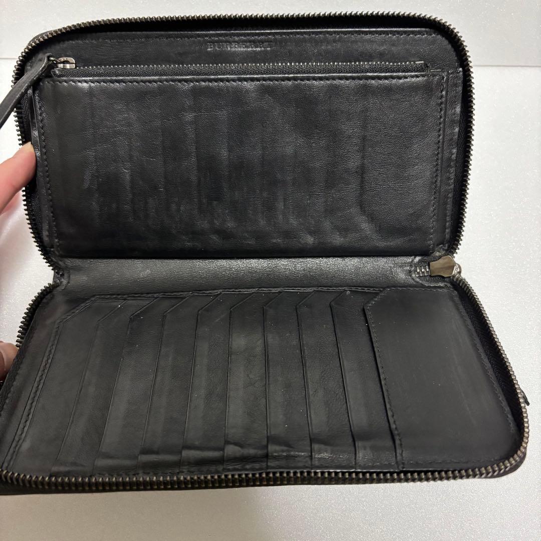 バーバリー　オーガナイザー　長財布　ラウンドジップ　レザー　ブラック
