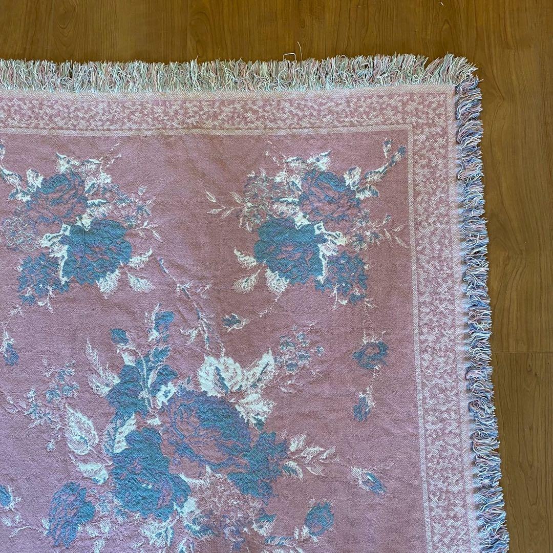 ゴブラン調 薔薇柄 大判ラグ タペストリー 表裏配色違い ヴィンテージ　2way