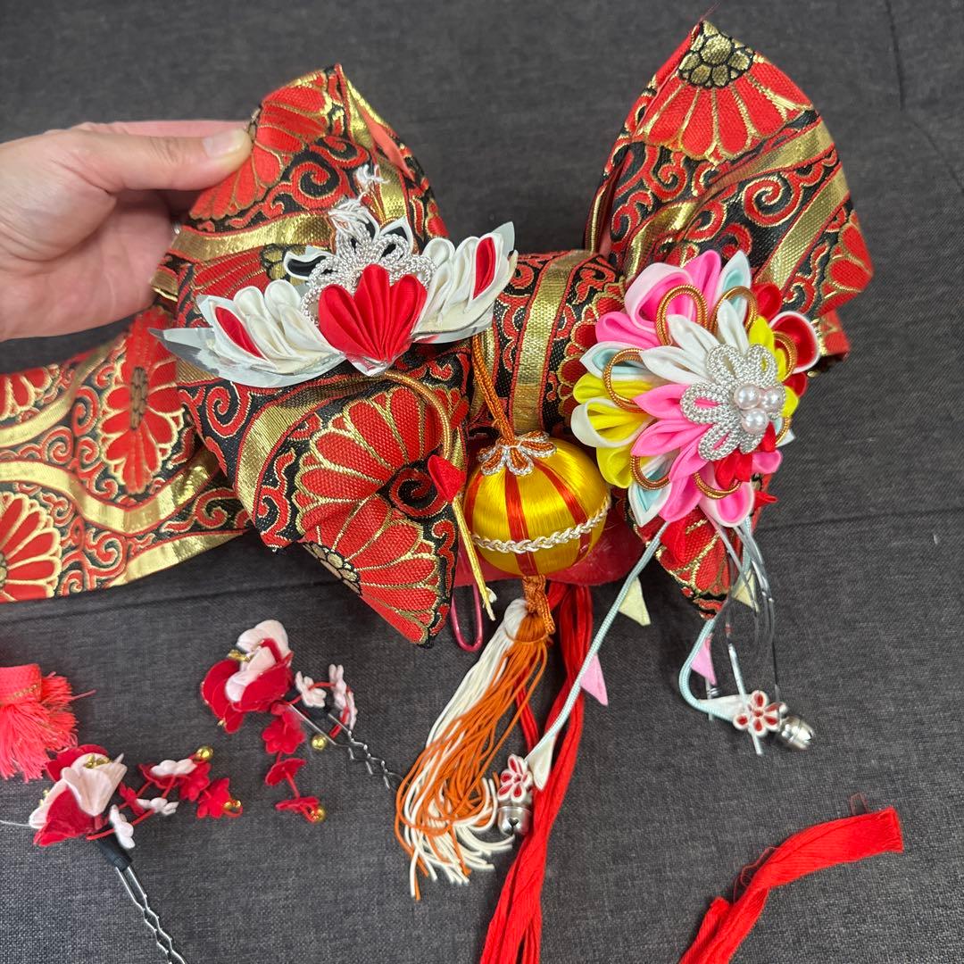 美品七五三着物、作り帯、草履、３歳用