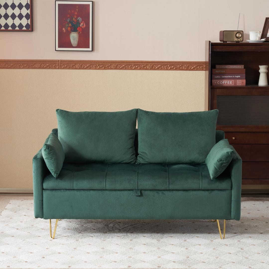 ソファー2人掛けソファ収納付きクッション4個付き金属脚付きカウチソファ多機能