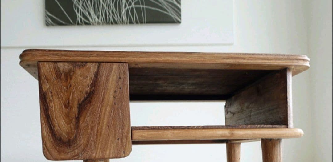 アンティーク家具　無垢チーク材ローテーブル 引き出し付き