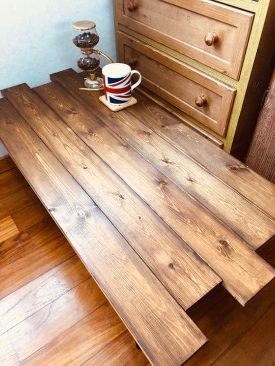 木目調　センターテーブル　棚　ラック　折り畳み　収納可能　新品