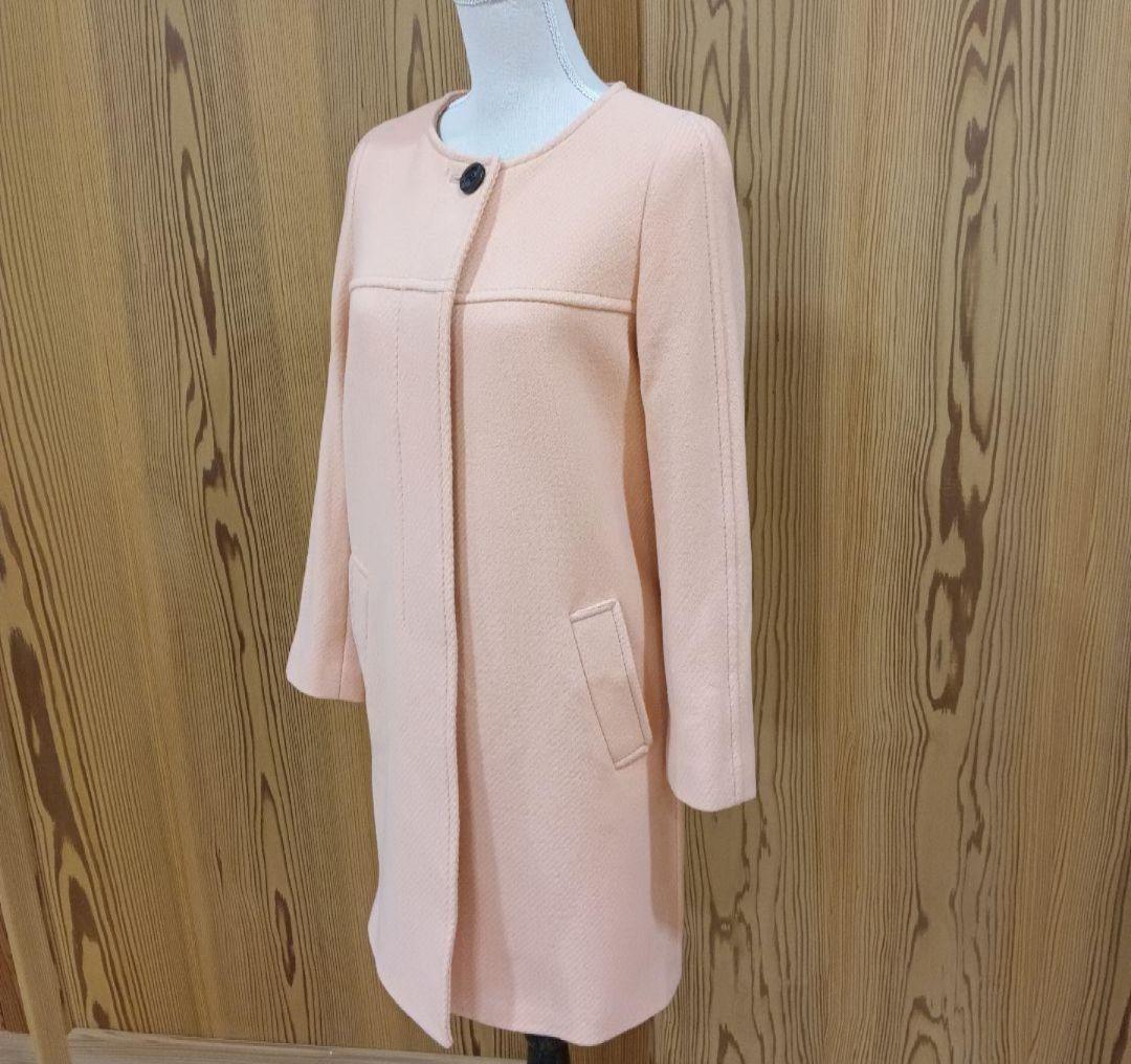 ちろきよ！【カシミヤ混】23区 ロングノーカラーコート サーモンピンク