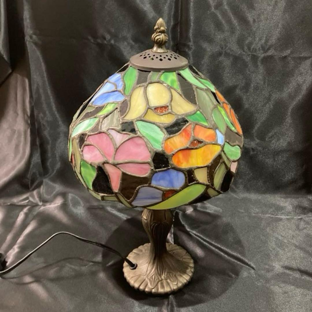 ティファニーランプ型 アンティーク卓上灯 ステンドグラスランプ 椿F