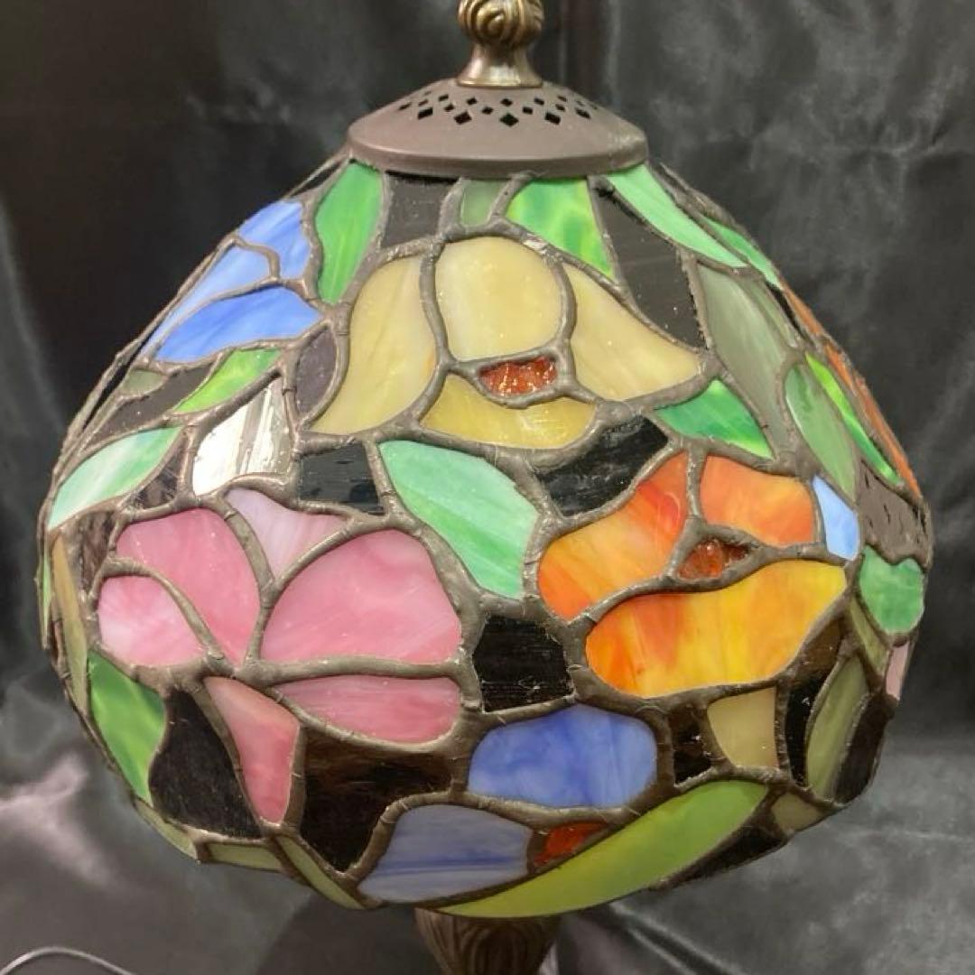 ティファニーランプ型 アンティーク卓上灯 ステンドグラスランプ 椿F