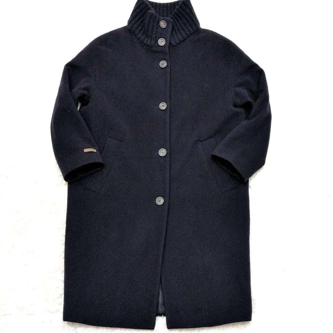 【美品 42サイズ】ペゼリコ　カシミヤ　シルク　ロングコート　スタンドカラー　紺