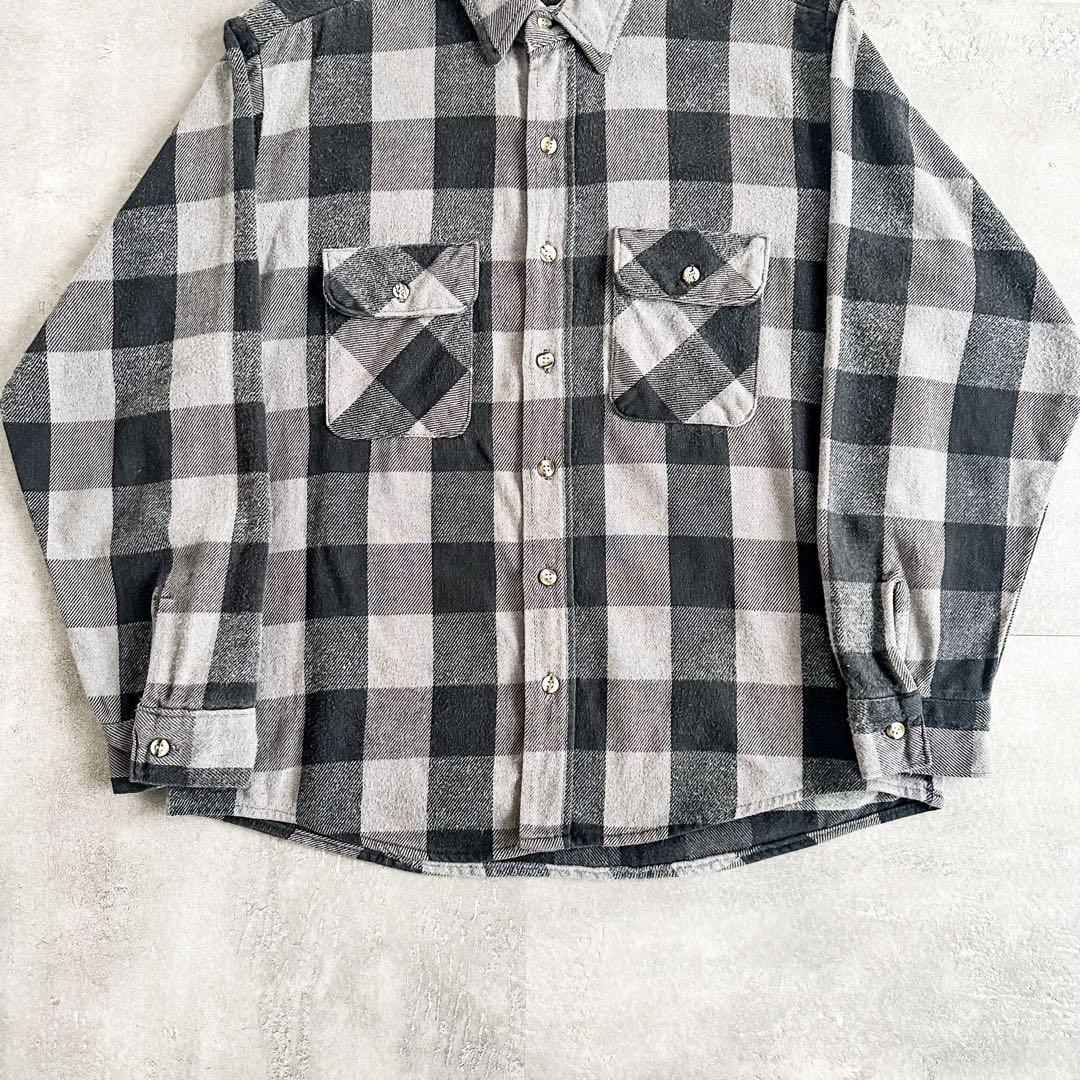 90s FIVE BROTHER ブラック グレー ブロックチェック ヘビーネル