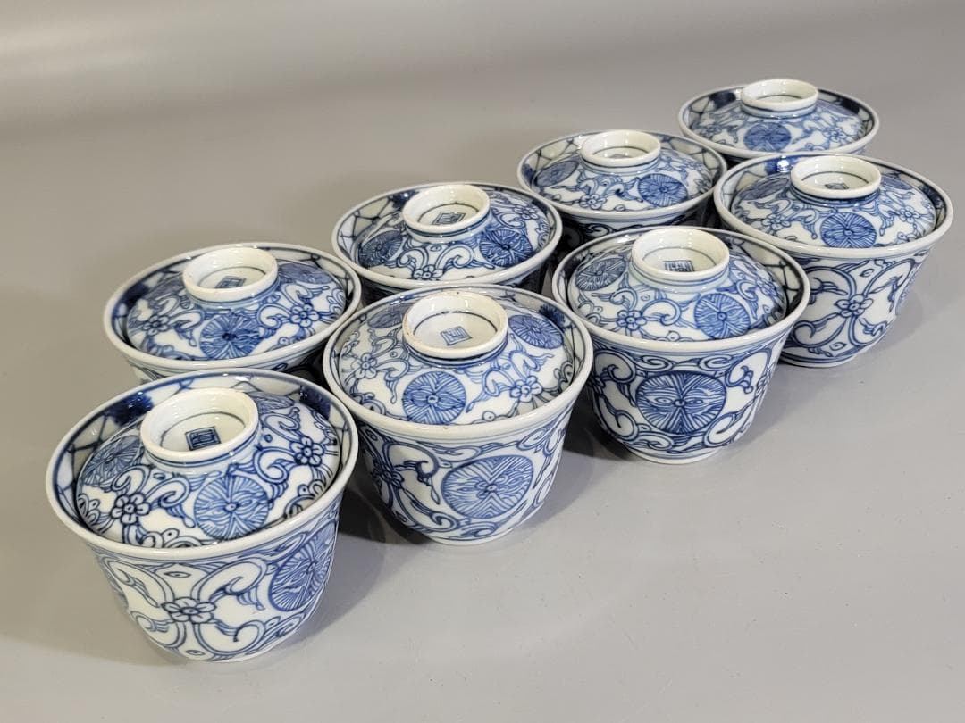 中国 染付 蓋碗 大明成化年製 八客