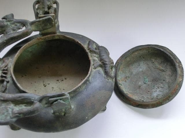 鉄瓶■蠍紋 龍 古い時代物3つ足持ち手龍茶瓶 急須 水差し古玩 唐物 骨董■