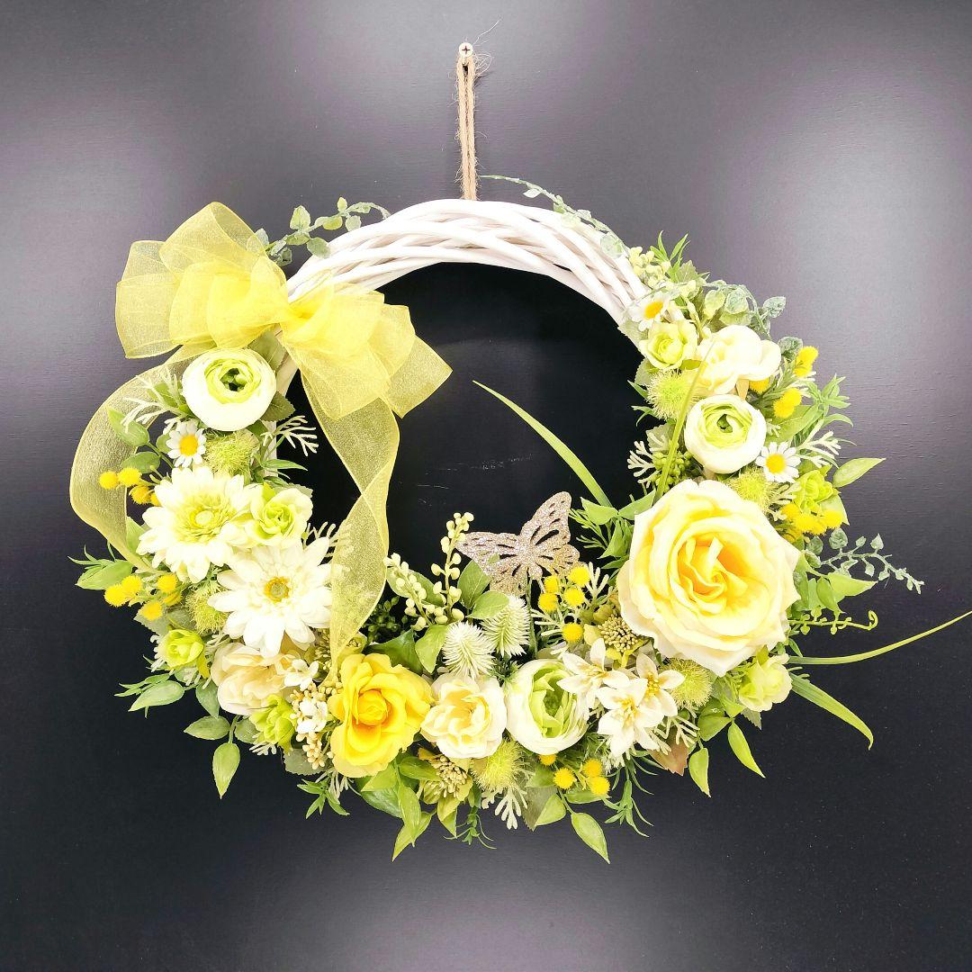 商品名【芽依】ゆきこ♥ローズとガーベラのフラワーリース 春リース