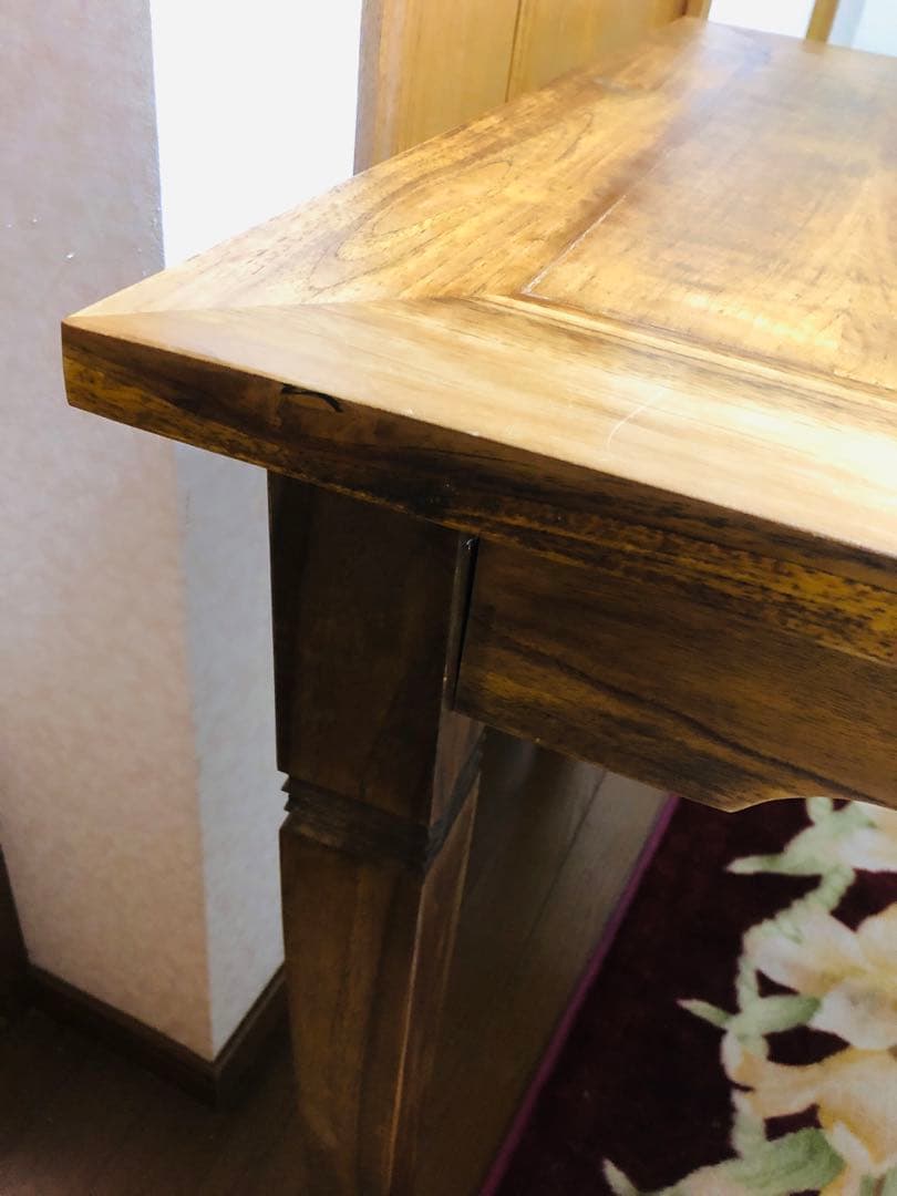 アジアン家具　木製ダイニングテーブル ２つ引き出し付き