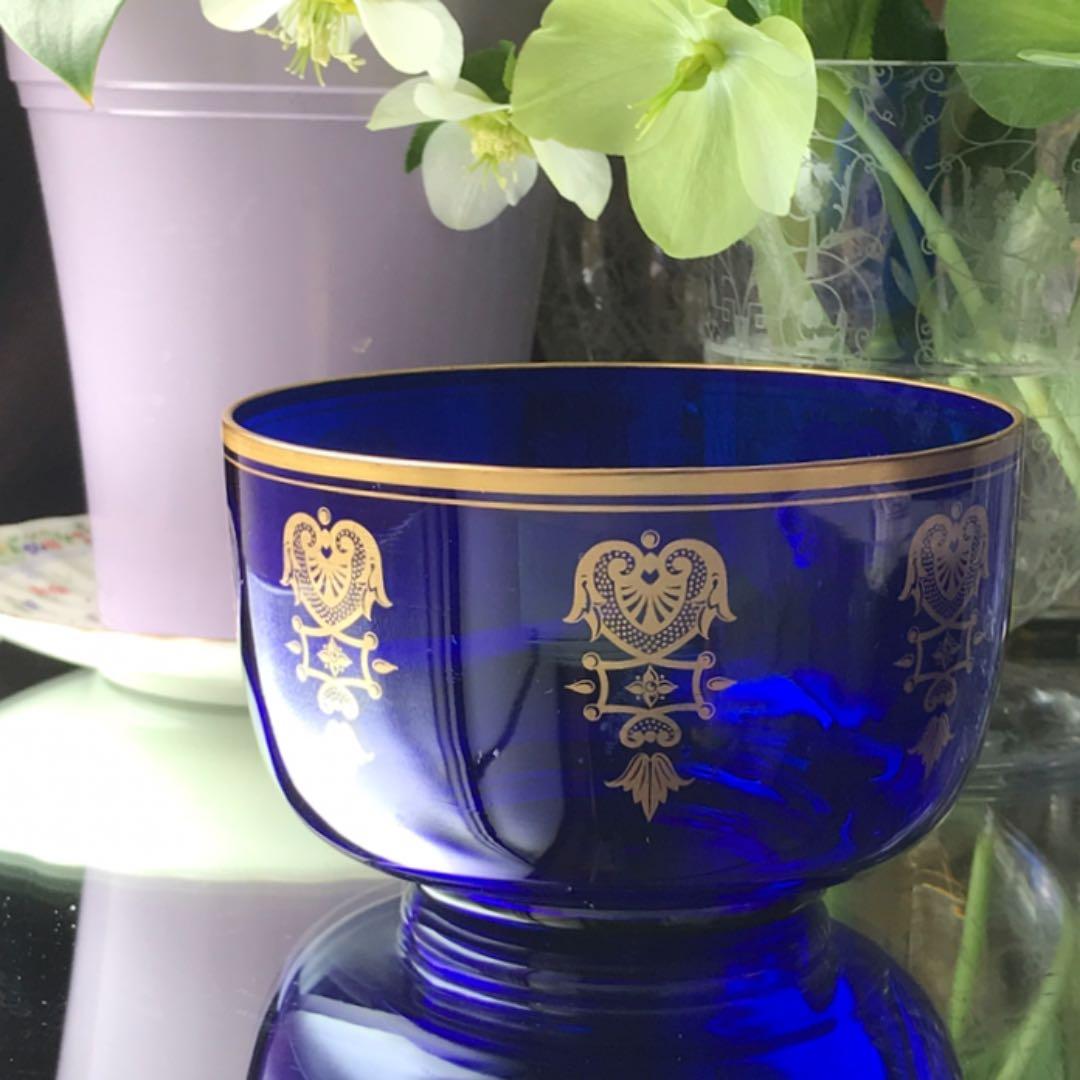 美群青色オールドバカラBACCARAT☆エンパイアEmpire☆クリスタルボウル