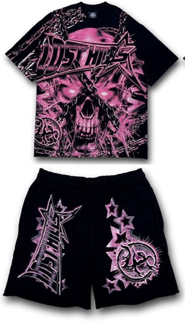 LOST IN THE HILLS スカルデザイン Tシャツ&ショーツセット M
