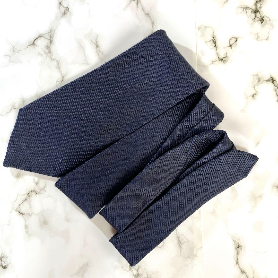 美品✨　GUCCI グッチ　ネイビー　ソリッド　ジャガード　ネクタイ