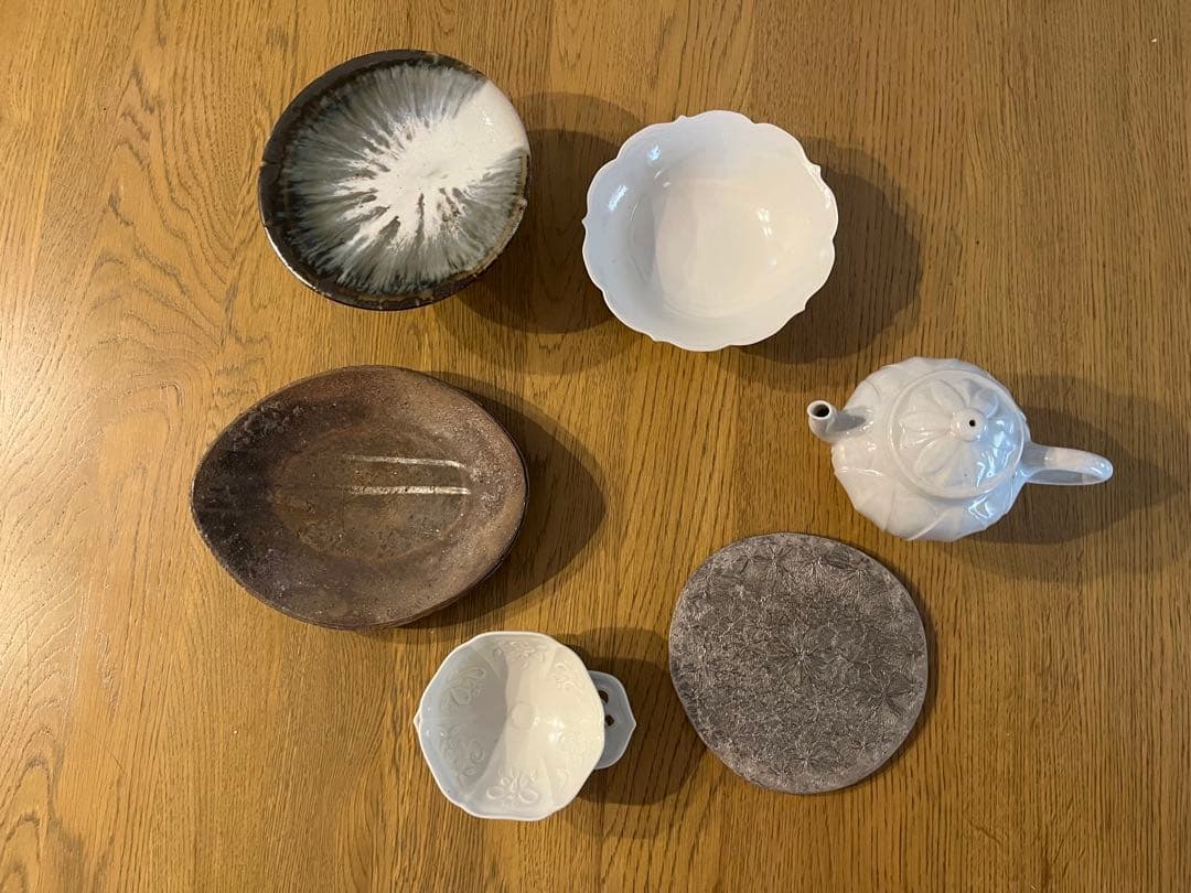 作家　中国茶　茶器　急須　セット　皿　蓮子　花　豊增一雄　豆皿
