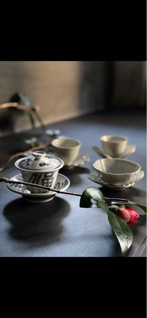 作家　中国茶　茶器　急須　セット　皿　蓮子　花　豊增一雄　豆皿
