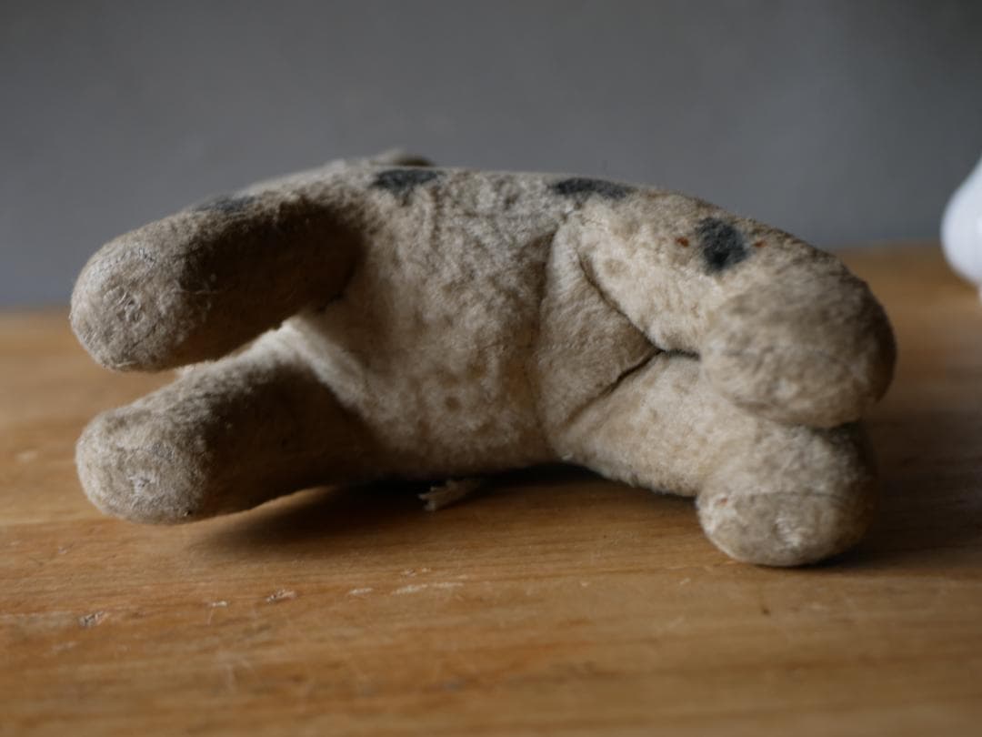 ドット柄のワンちゃん　犬　アンティークトイ　ぬいぐるみ　フランスアンティーク