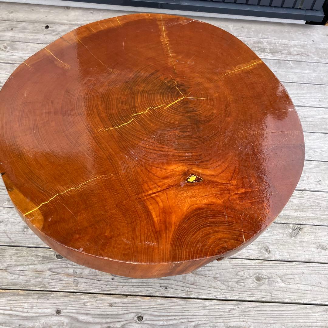 昭和レトロ 木製 天然木 欅材 一枚板 脚付き 円形座卓 センターテーブル