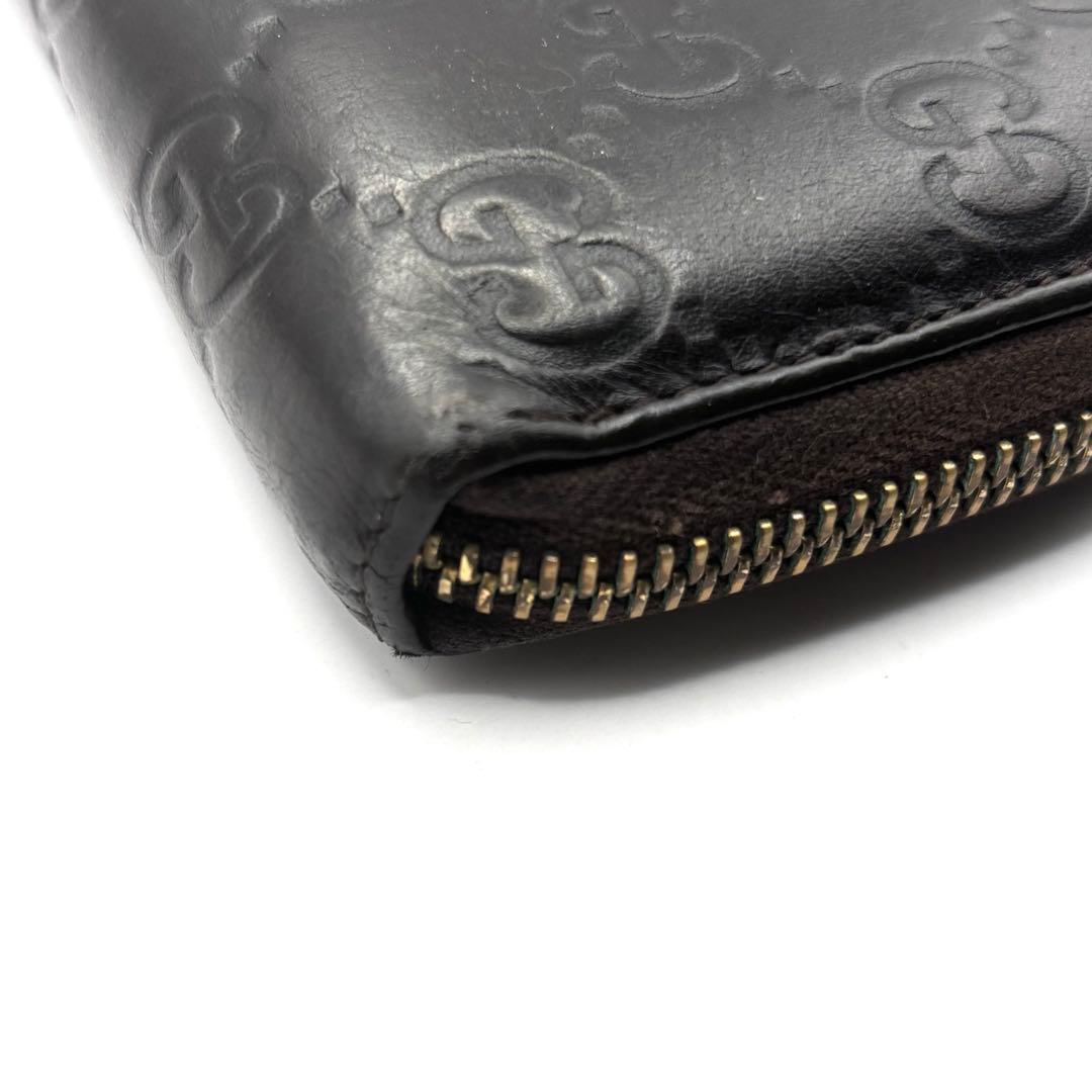 グッチ ケース シマ レザー ラウンドファスナー ブラウン コンパクト