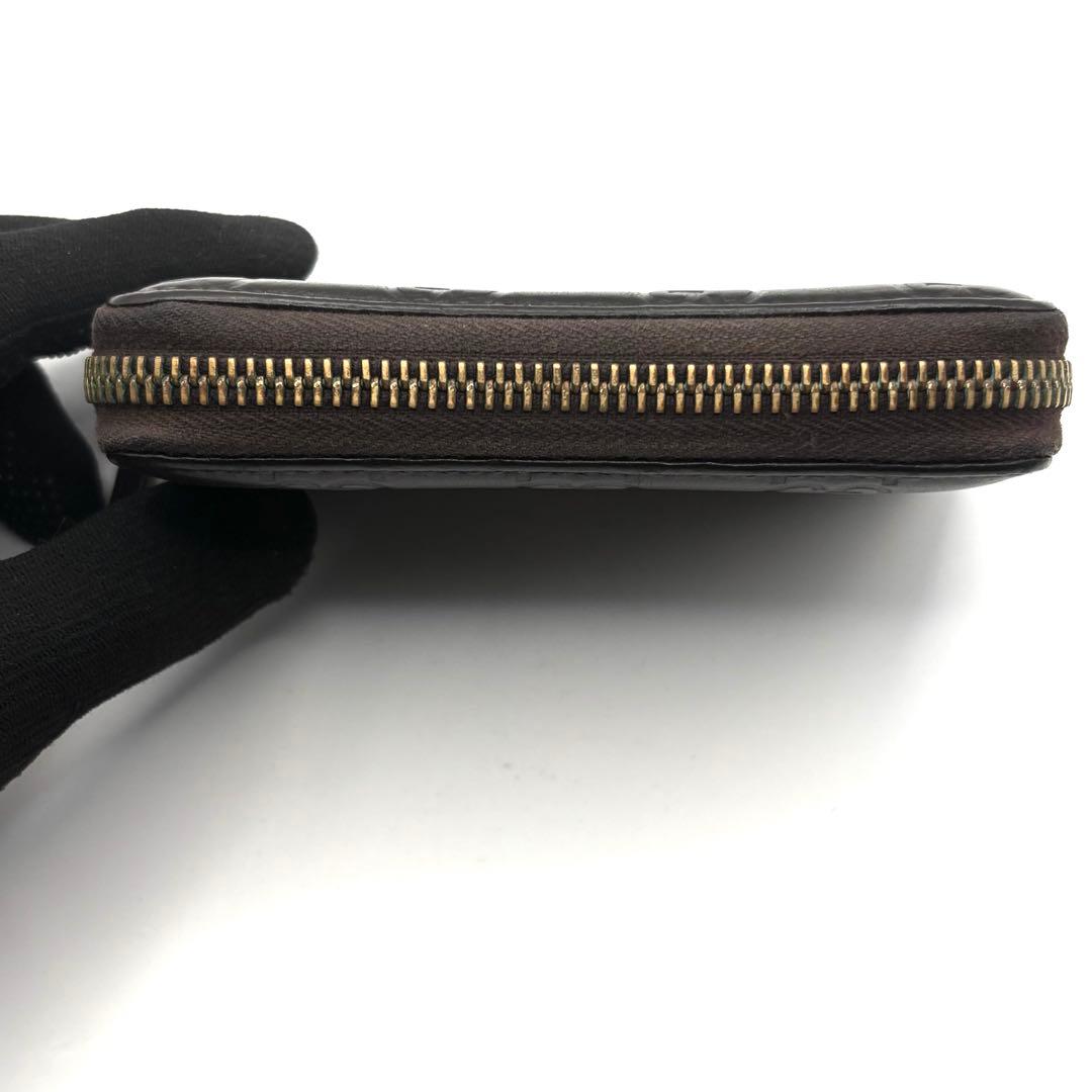 グッチ ケース シマ レザー ラウンドファスナー ブラウン コンパクト