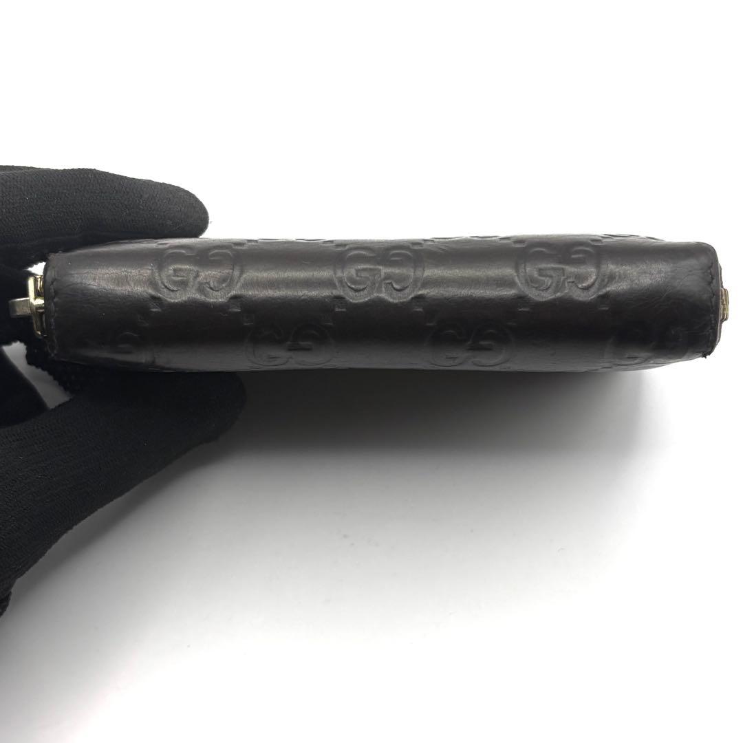 グッチ ケース シマ レザー ラウンドファスナー ブラウン コンパクト