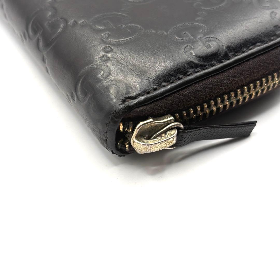 グッチ ケース シマ レザー ラウンドファスナー ブラウン コンパクト