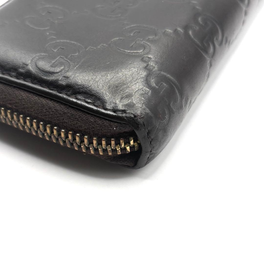 グッチ ケース シマ レザー ラウンドファスナー ブラウン コンパクト