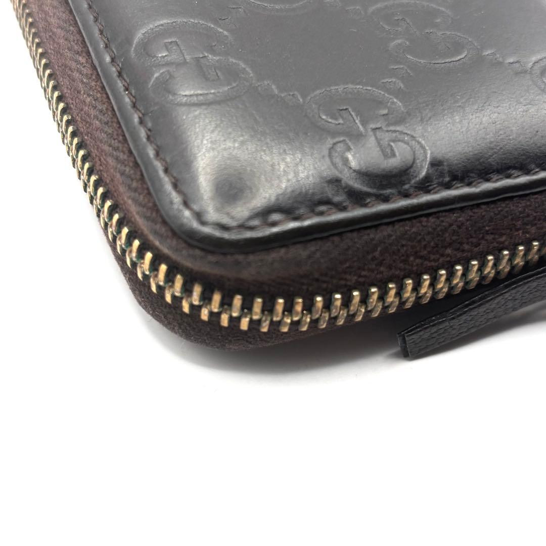 グッチ ケース シマ レザー ラウンドファスナー ブラウン コンパクト