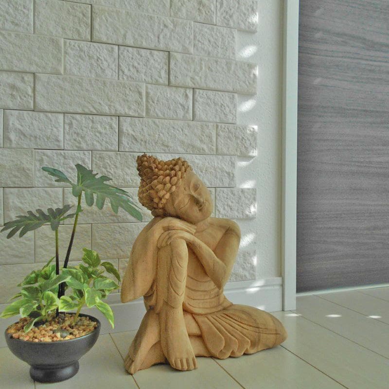 一刀彫 頬杖仏陀 25ｃｍ 仏像 仏陀 ブッダ 仏像の置物 瞑想 オリエンタル