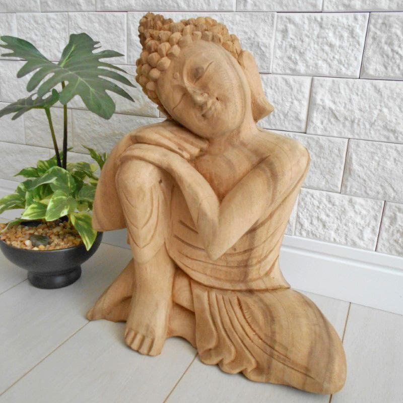 一刀彫 頬杖仏陀 25ｃｍ 仏像 仏陀 ブッダ 仏像の置物 瞑想 オリエンタル