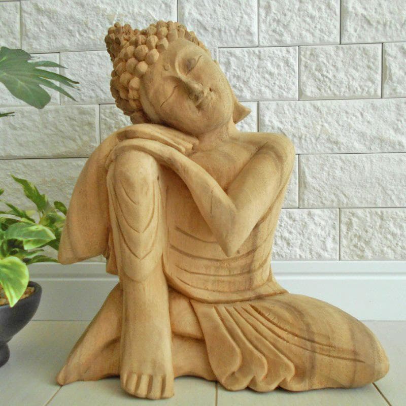 一刀彫 頬杖仏陀 25ｃｍ 仏像 仏陀 ブッダ 仏像の置物 瞑想 オリエンタル