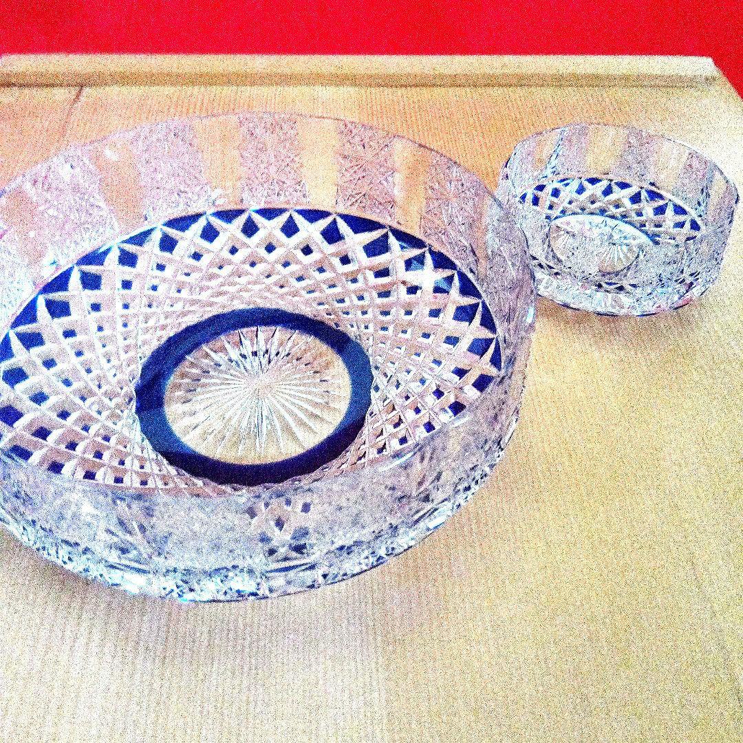 保谷クリスタル瑠璃被切子向付　十客