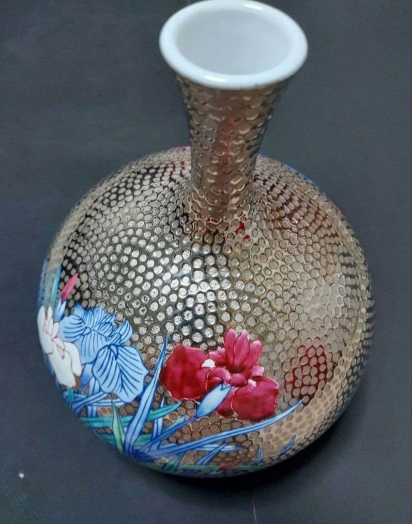 肥前有田焼 伝統工芸士 江口天童 作 プラチナ菖蒲花瓶