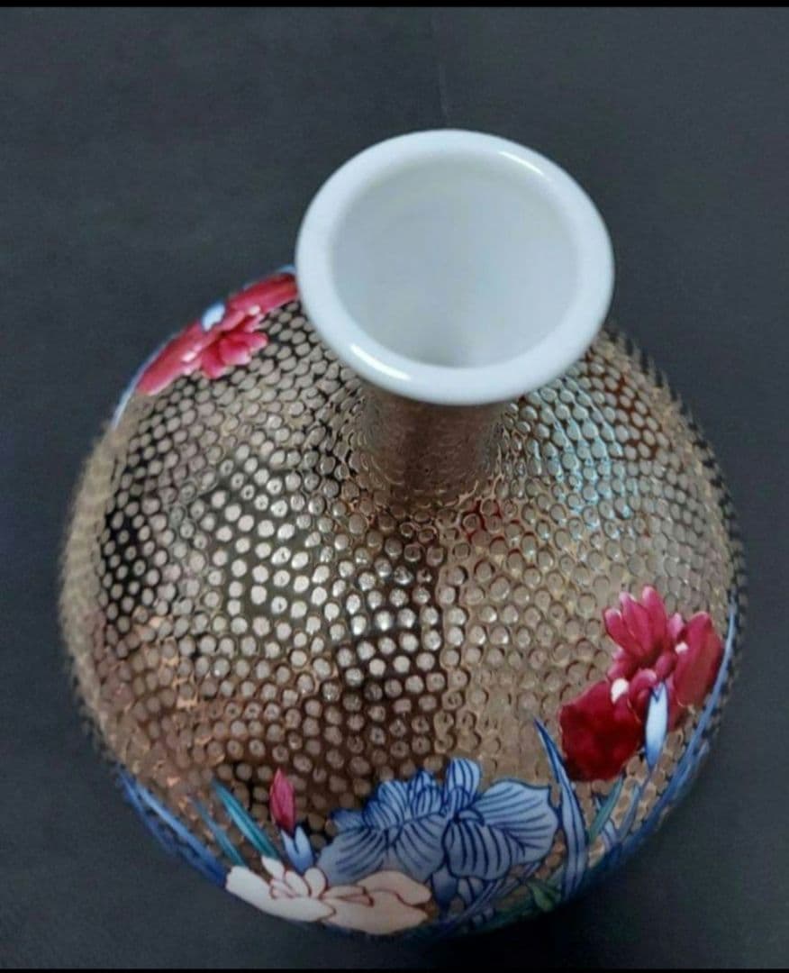 肥前有田焼 伝統工芸士 江口天童 作 プラチナ菖蒲花瓶