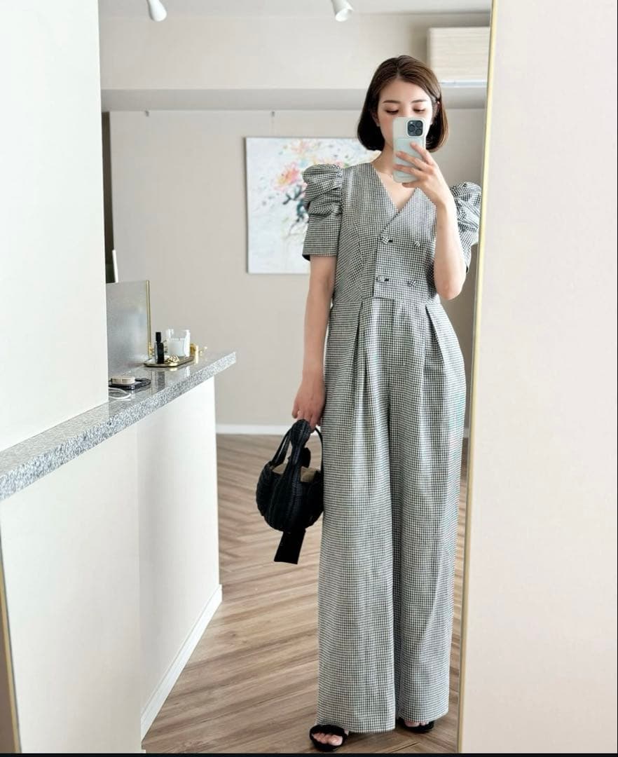 新品　seventen ダブルボタンオールインワン(ギンガム)