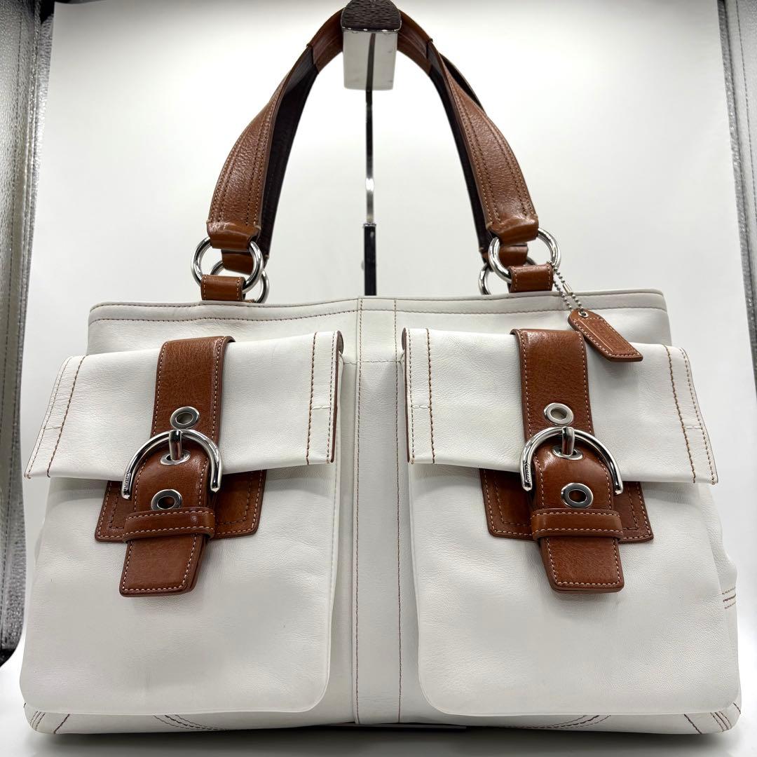 バッグ COACH soho double pocket tote bag White