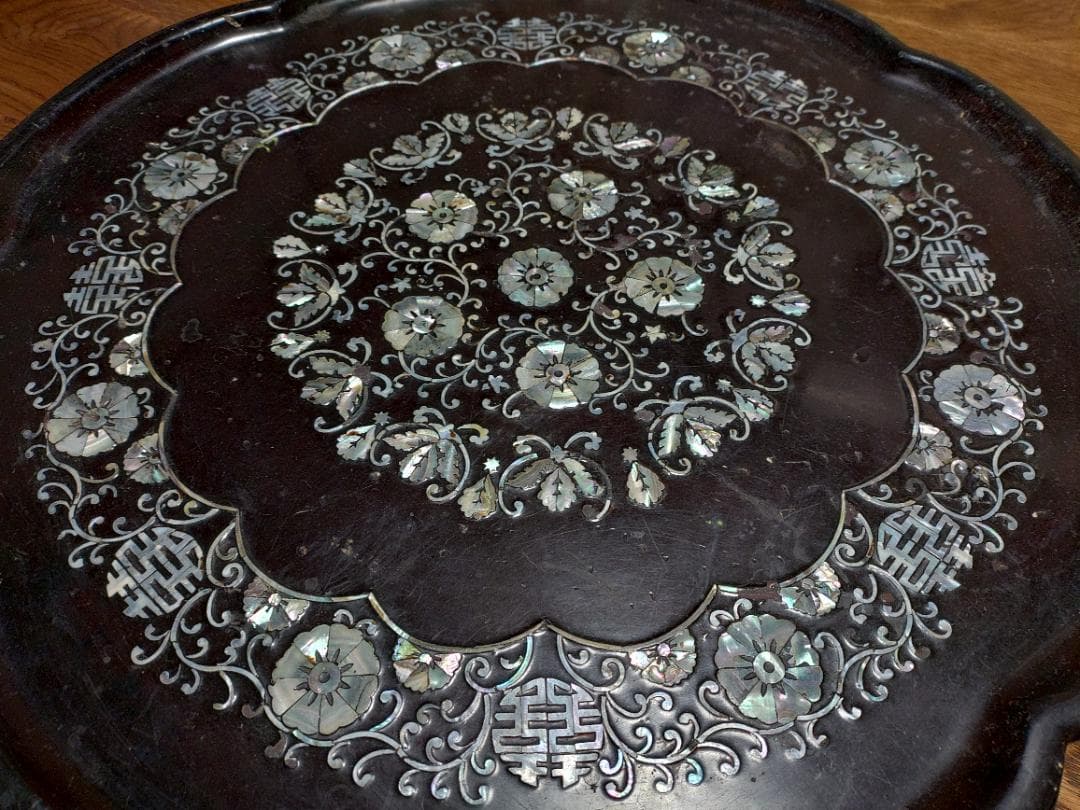 ■韓国 螺鈿細工 丸座卓 ローテーブル アンティーク ちゃぶ台 折りたたみ机