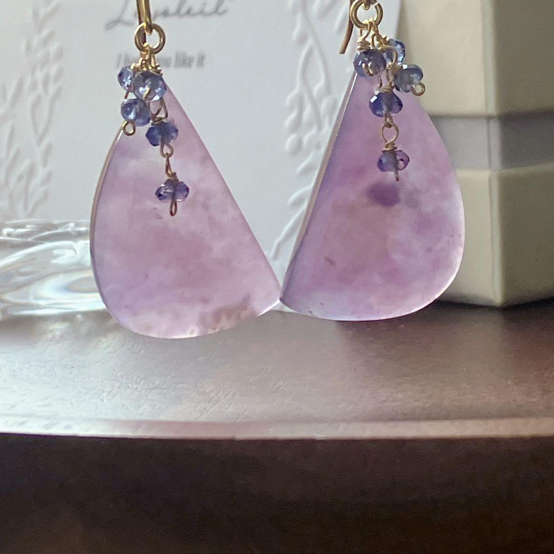 Kaya◆一点物✧パープルアゲート×アイオライトピアス✧14kgf