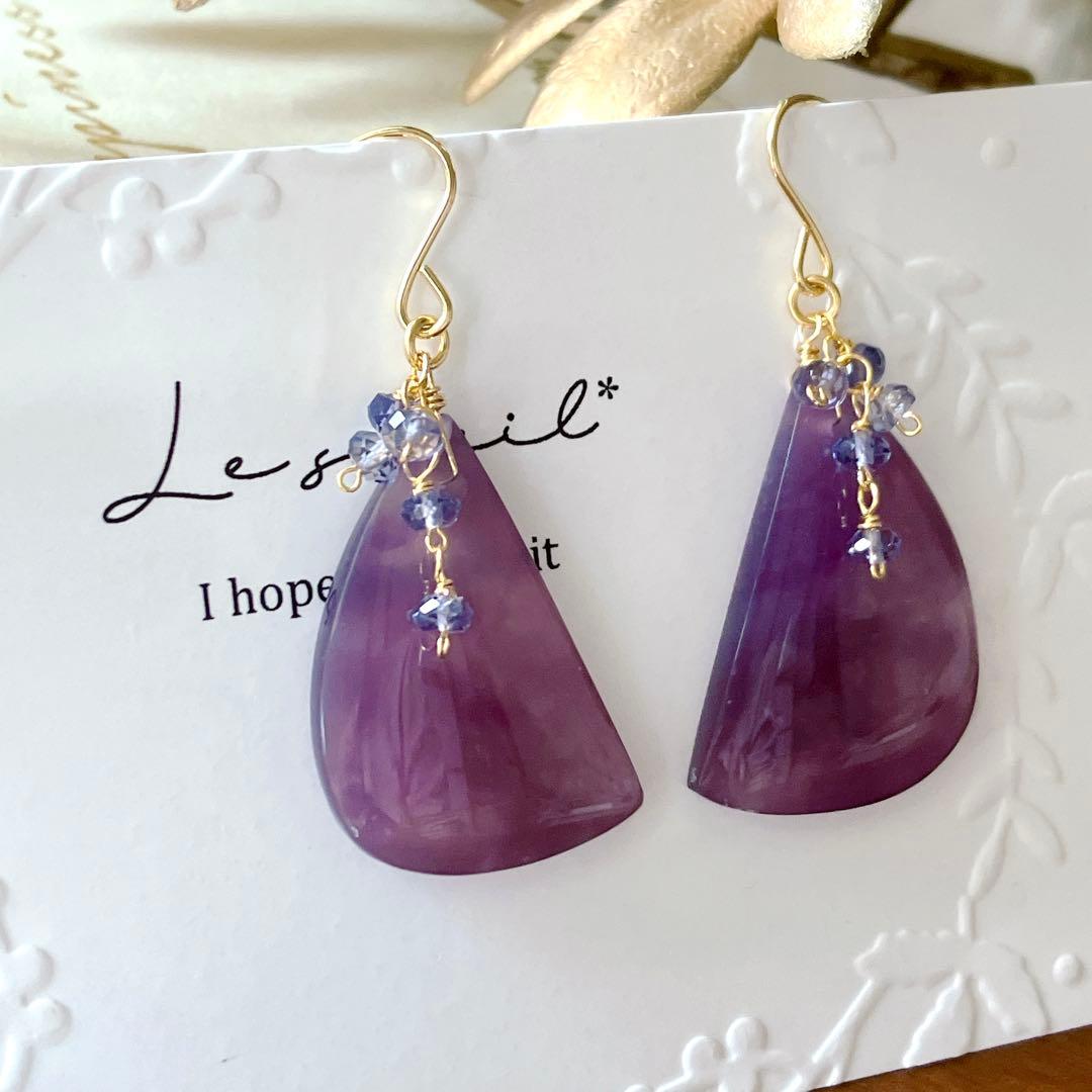 Kaya◆一点物✧パープルアゲート×アイオライトピアス✧14kgf