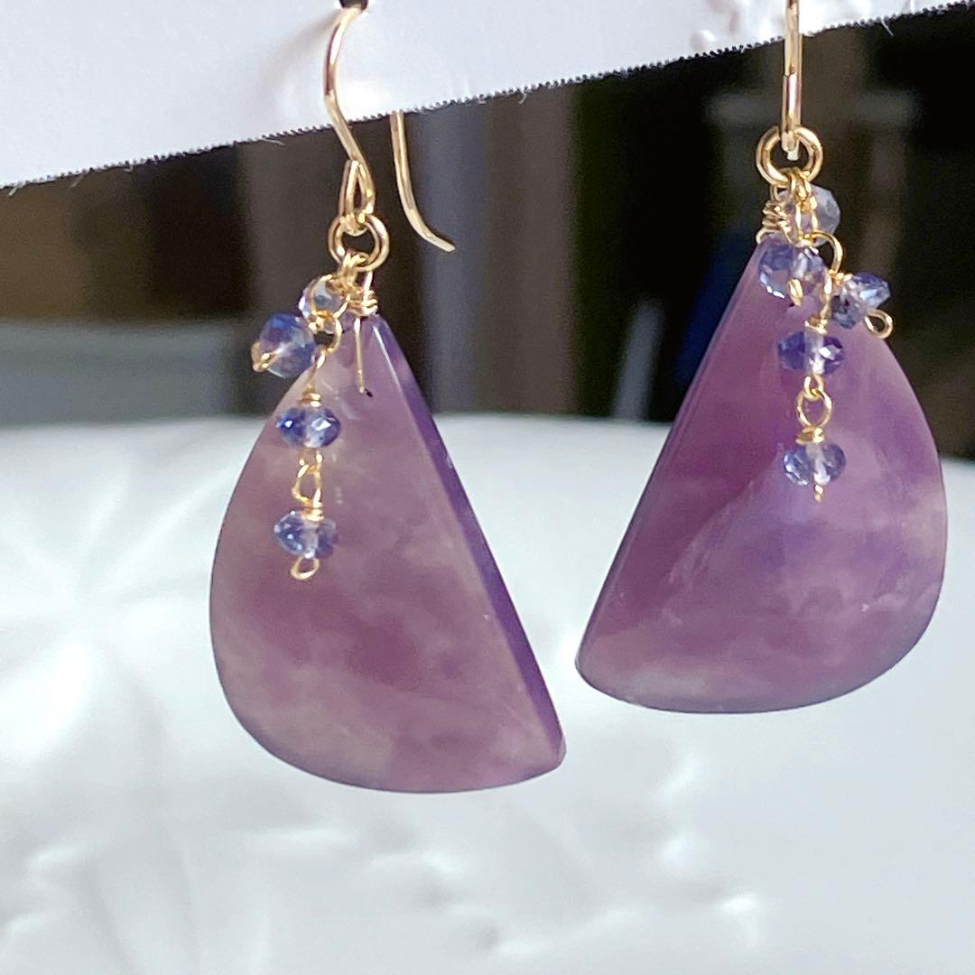 Kaya◆一点物✧パープルアゲート×アイオライトピアス✧14kgf