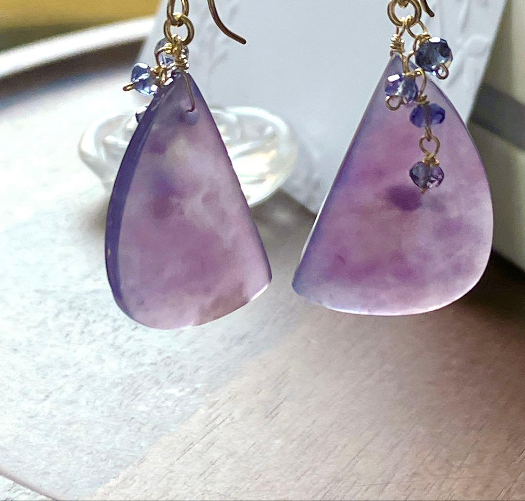 Kaya◆一点物✧パープルアゲート×アイオライトピアス✧14kgf