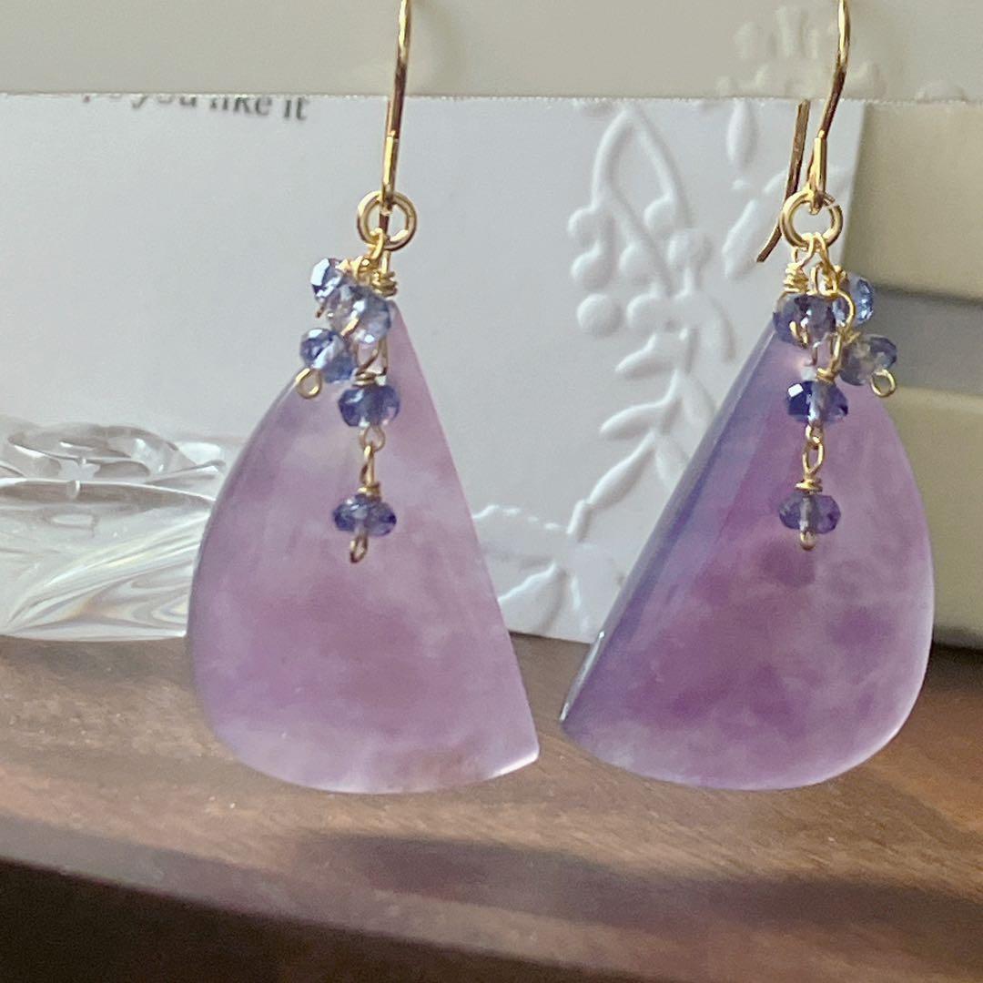Kaya◆一点物✧パープルアゲート×アイオライトピアス✧14kgf
