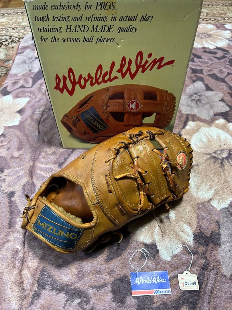 赤カップ　ミズノ　ワールドウィン　硬式　ファーストミット　グローブ　昭和レトロ