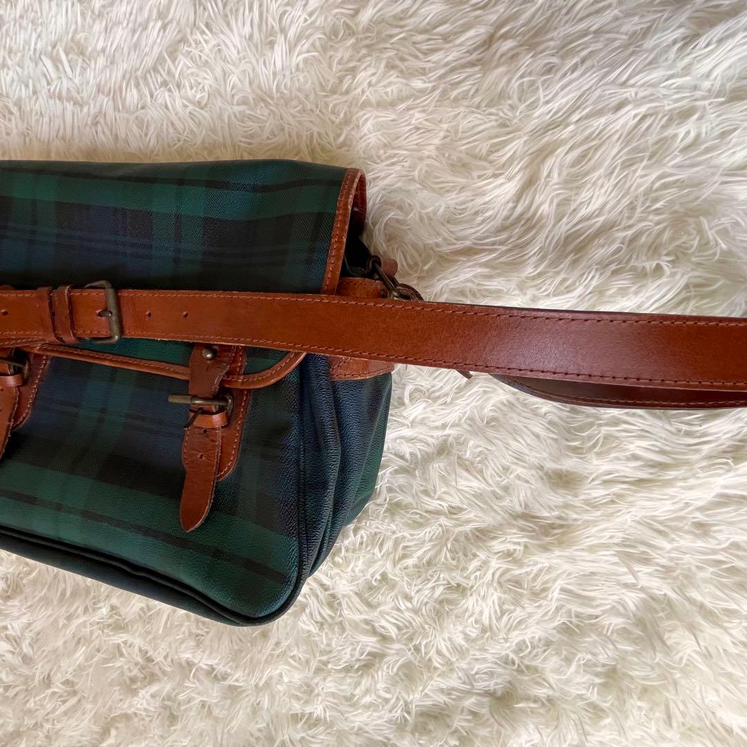 【美品】ポロ ラルフローレン PVC レザー メッセンジャーバッグ チェック柄