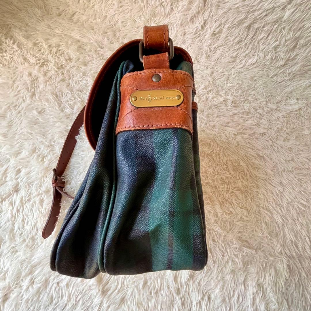 【美品】ポロ ラルフローレン PVC レザー メッセンジャーバッグ チェック柄