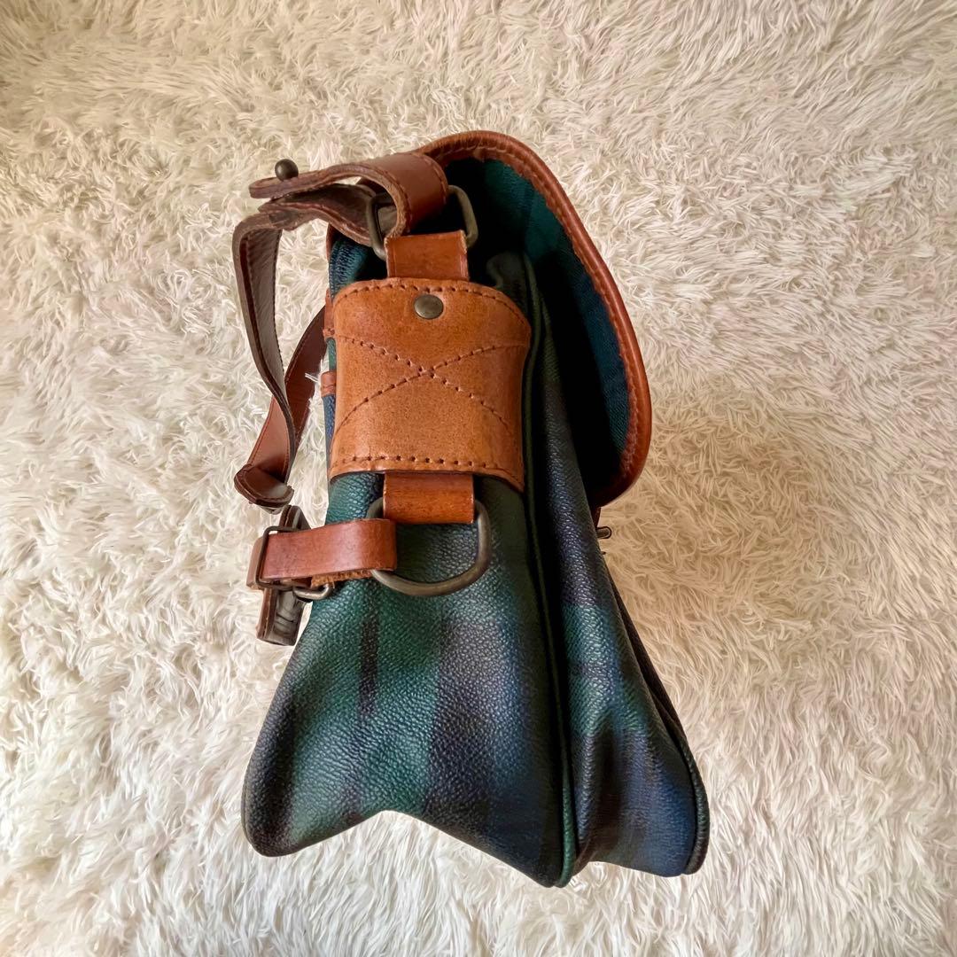 【美品】ポロ ラルフローレン PVC レザー メッセンジャーバッグ チェック柄